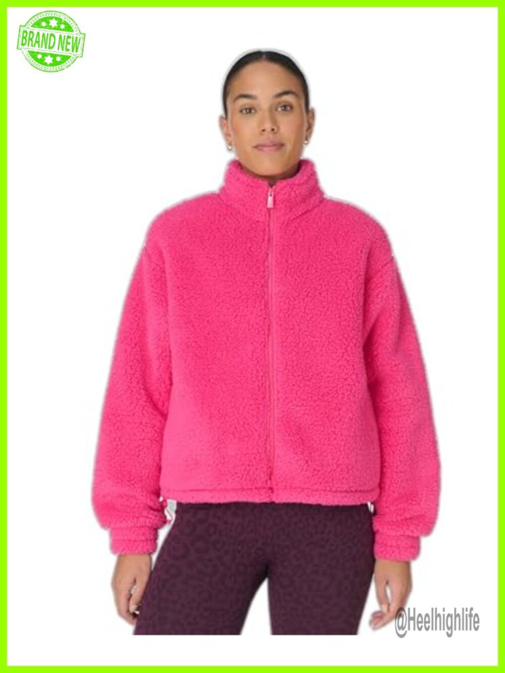 Womens Sherpa Fleece Zip Up Sweatshirt Funnel Neck Relaxed Fit Fall Layer